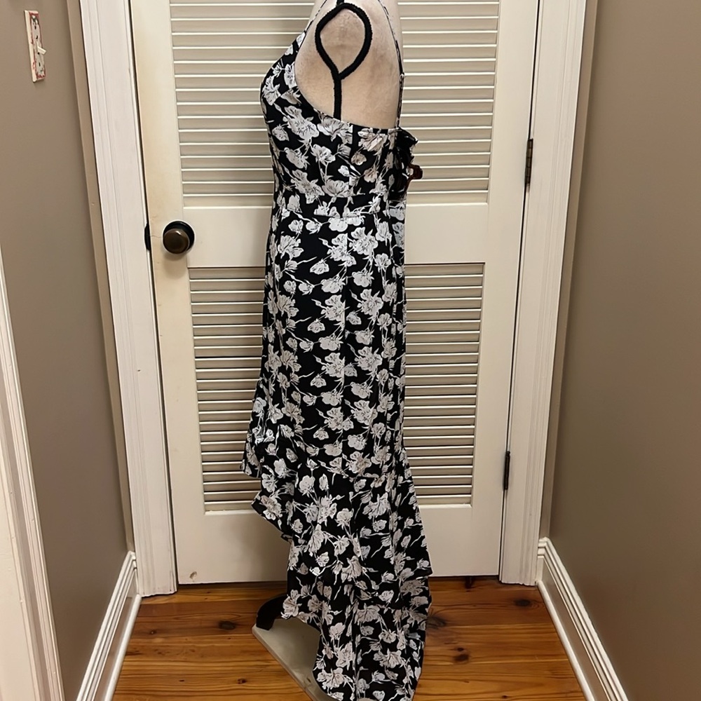 Lulus Darling Daylily White and Black Floral Print High-Low Maxi Dress, NWT - Picture 12 of 17